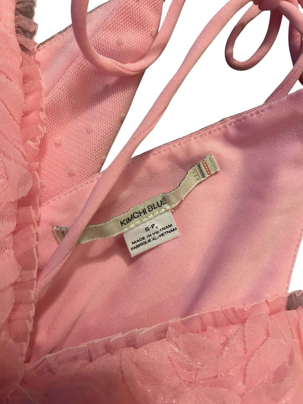 Kimchi Blue Pink Rosette Mesh Babydoll Crop Top - Picture 2 of 3